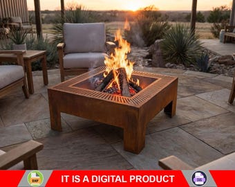 Modern Square Fire Pit V2. Digital product, files DXF, SVG for CNC, Plasma, Laser. Garden Fireplace, Outdoor Fire Pit, Backyard Firepit