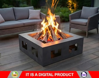 Brasero cuadrado moderno V2. Producto digital, archivos DXF y SVG para CNC, plasma y láser. Chimenea de jardín, brasero de metal.