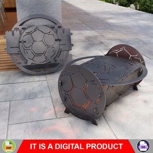 Soccer Fire Pit with Grill. Digital product, files DXF, SVG for CNC, Plasma, Laser. Portable Barbecue, Collapsible bbq for Camping. Diy