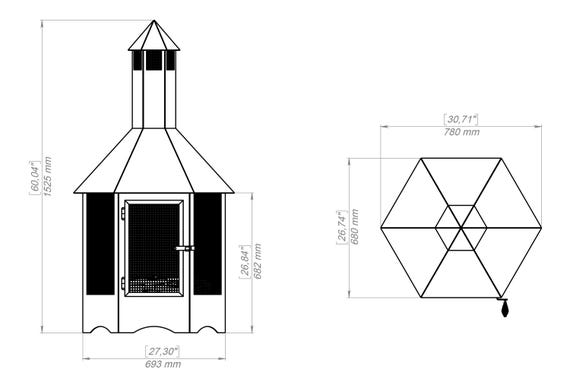 Outdoor Fireplace Vision Hexagon With Spark Arrestor. Digital