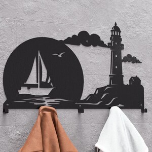 Lighthouse and Sailboat Wall Coat Rack, Digital Product, Files DXF, SVG ...