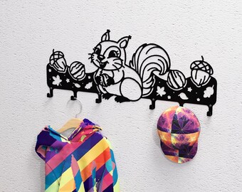 Squirrel Wall Mount Coat rack, Digital product, files DXF, SVG for CNC, Plasma, Laser. Wall Coatrack, Coat Hooks. Children's Hanger
