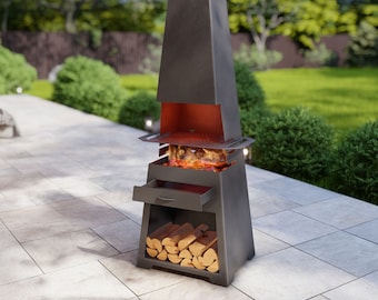 Pyramid V2 with Grill. Digital product, files DXF, SVG for CNC, Plasma, Laser. Pyramid Patio Heater. Outdoor Fire Pit. Garden Fireplace. Diy