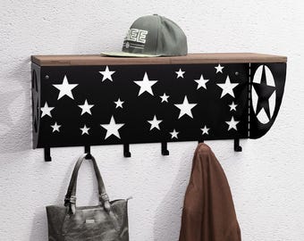 Stars Wall Coat rack with a Shelf, Digital product, files DXF, SVG for CNC, Plasma, Laser. Wall Coatrack. Coat Hanger. Hanging Clothes Rack