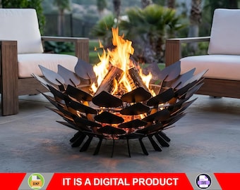 Fogata con hojas abiertas de 28'' de diámetro. Producto digital, archivos DXF y SVG para CNC, plasma y láser. Chimenea de jardín, arte metálico para fogatas, decoración.