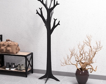 Perchero de árbol. Producto digital, archivos DXF y SVG para CNC, plasma y láser. Perchero para sombreros y abrigos. Perchero independiente. Perchero colgante.