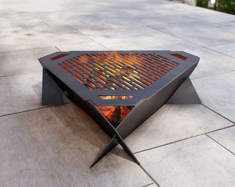 Fire Pit with Grill Triangle 3 Size. Digital product files DXF, SVG for CNC, Plasma, Laser. Foldable Barbecue for Outdoor, Backyard bbq. Diy