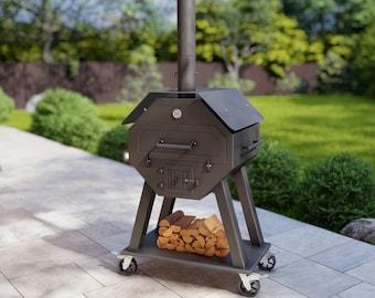 Horno de pizza y parrilla. Archivos digitales DXF y SVG para CNC, plasma y láser. Barbacoa y pizza para el jardín. Estufa de leña con parrilla para exteriores. Hazlo tú mismo.