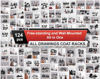 Colección de dibujos de percheros, producto digital, archivos DXF y SVG para CNC, plasma y láser. Perchero de pared, ganchos para ropa. Perchero colgante.