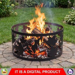 Fire Pit Ring Maple Leaves, Digital product, files DXF SVG for cnc, Plasma, Laser. Garden Fireplace, FirePit Metal Art, Metal Decoration