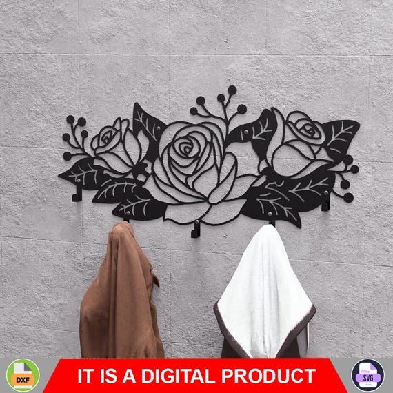 Roses Wall Coat Rack, Digital Product, Files DXF, SVG for CNC