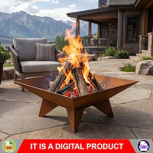 Stylish Square Fire Pit with Legs V5. Digital product, files DXF, SVG for CNC, Plasma, Laser. Garden Fireplace, Backyard Firepit. Diy.