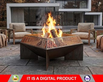Square Fire Pit III, Digital product, files DXF, SVG for cnc, Plasma, Laser, Waterjet. Garden Fireplace, FirePit Metal Art, Metal Decoration