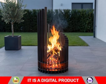 Twisted high Fire Pit d24'', Digital product, files DXF, SVG for CNC, Plasma, Laser, Waterjet. Garden Fireplace, FirePit, Metal Art, Metal