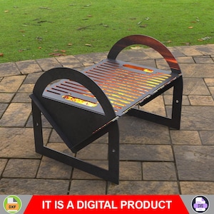 May include: A black metal fire pit with a slatted top and arched supports. The fire pit is rectangular with a glowing orange interior. The text "IT IS A DIGITAL PRODUCT" is displayed in red at the bottom.