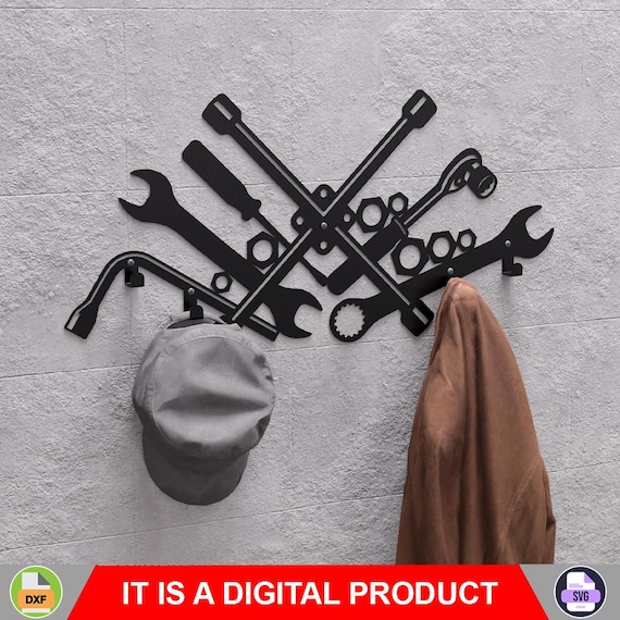 Mechanic Tools Wall Mount Coat Rack, Digital Product, Files DXF