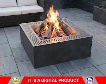 Modern square Fire Pit V3, Digital product, files DXF, SVG for cnc, Plasma, Laser. Garden Fireplace, FirePit Metal