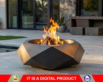 Brasero hexagonal volumétrico, producto digital, archivos DXF y SVG para CNC, plasma y láser. Chimenea de jardín, arte metálico para brasero, decoración metálica.