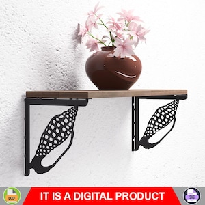 May include: A wooden shelf with black metal brackets featuring a seashell design. A brown vase with pink flowers sits on the shelf. The text "IT IS A DIGITAL PRODUCT" is displayed in red at the bottom.