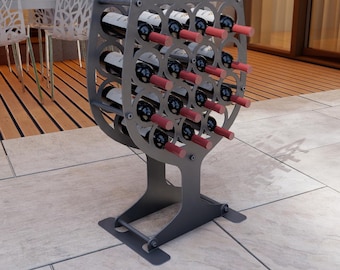 Botellero para copas. Producto digital, archivos DXF y SVG para CNC, plasma y láser. Soporte para botellas de vino. Botellero independiente. Almacenamiento de champán. Hazlo tú mismo.