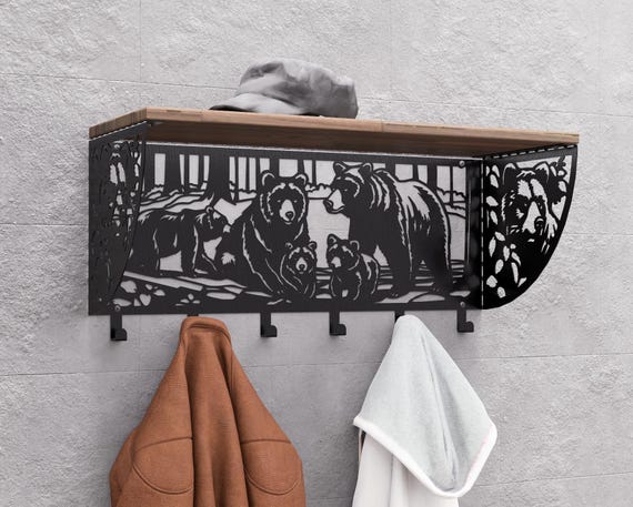 Bears Wall-mounted Coat Rack With a Shelf, Digital Product, Files