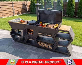 BBQ, Cauldron Stove, Sink & Table Module Set | DXF, SVG Files for Cnc, Plasma, Laser Cutting | Outdoor Kitchen Cooking Station | Diy Plans