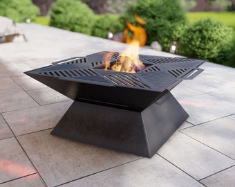 Fire Pit with Grill Square. Digital product, files DXF, SVG for CNC, Plasma, Laser. Backyard bbq, Welded Barbecue for Outdoor. Diy