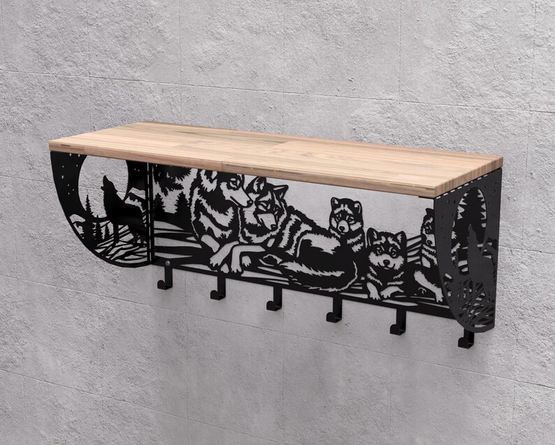 Wolf Base Cycle Racks Wolves Wall Coat Rack With a Shelf, Digital Product, Files DXF, SVG for ...