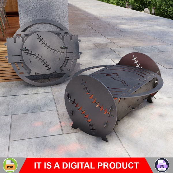 Baseball Fire Pit with Grill. Digital product, files DXF, SVG for CNC, Plasma, Laser. Portable Barbecue, Collapsible bbq for Camping. Diy