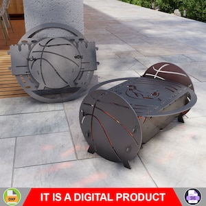 Basketball Fire Pit with Grill. Digital product, files DXF, SVG for CNC, Plasma, Laser. Portable Barbecue, Collapsible bbq for Camping. Diy