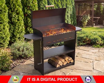 Parrilla moderna plegable, productos digitales, archivos DXF y SVG para CNC, plasma y láser. Brasero plegable, barbacoa, parrilla, barbacoa, arte en metal.