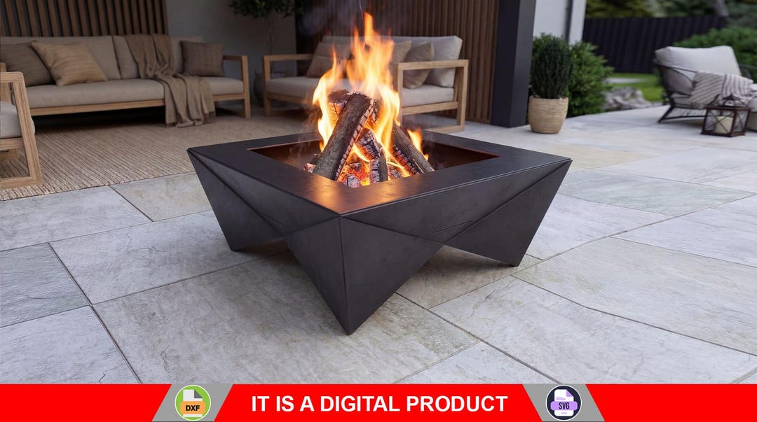 Trangular Forestation Square Fire Pit With Triangular Legs V2. Digital Product, Files DXF ...
