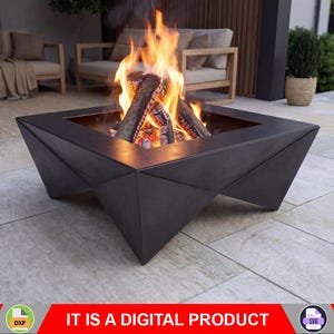 Square Fire Pit with Triangular Legs V2. Digital product, files DXF, SVG for CNC, Plasma, Laser. Garden Fireplace, Outdoor Fire Pit. Diy