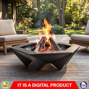 Hexagon Fire Pit with Triangular Legs V1. Digital product, files DXF, SVG for CNC, Plasma, Laser. Garden Fireplace, Backyard Firepit. Diy