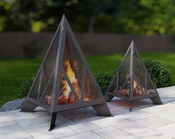 Piramid V7 2 tailles. Produit numérique, fichiers DXF, SVG pour CNC, plasma, laser. Foyer extérieur, chauffe-terrasse pyramidal. Cheminée de jardin. Bricolage