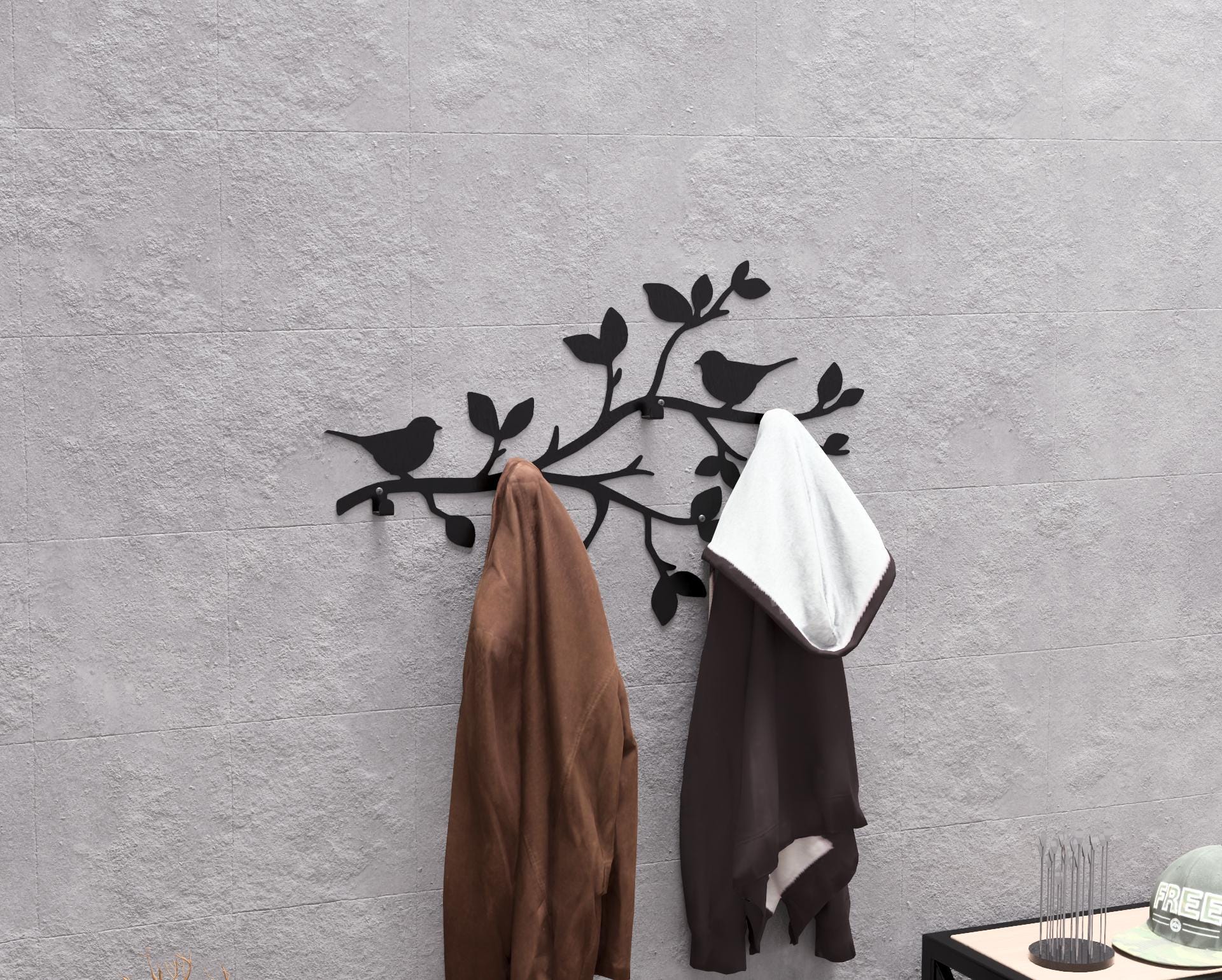 Birds on a Branch V2 Wall Coat Rack, Digital Product, Files DXF