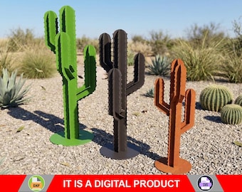 Decoración de jardín de cactus V2 (tres tamaños) / Archivos DXF para corte por plasma y láser CNC / Arte de jardín de metal / Escultura para exteriores / Proyecto de metal para bricolaje