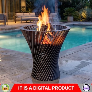 Torre espiral para fogata de 25". Producto digital, archivos DXF y SVG para CNC, plasma y láser. Chimenea de jardín, fogata exterior y fogata de patio.