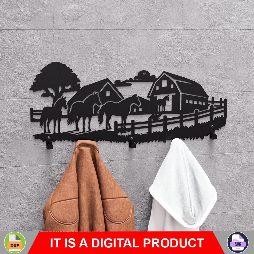 Farm V1 Wall-mounted Coat Rack, Digital Product, Files DXF, SVG for CNC ...