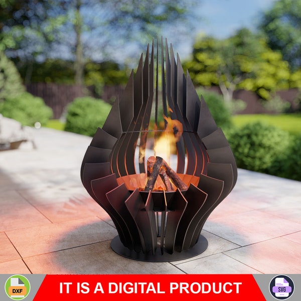 Caída del pozo de fuego. Producto digital, archivos DXF, SVG para CNC, Plasma, Láser. Chimenea de jardín, brasero al aire libre, brasero en el patio trasero. Brasero de bricolaje.