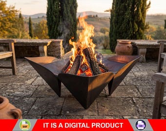 Square Flower Fire Pit. Digital product, files DXF, SVG for CNC, Plasma, Laser. Garden Fireplace, Outdoor Fire Pit, Backyard Firepit. Diy.