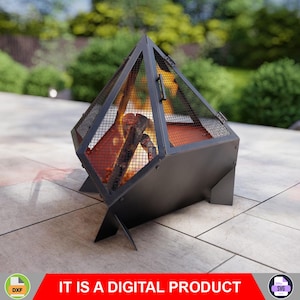 Fire Pit Triangle with spark arrestor. Digital product, files DXF, SVG for CNC, Plasma, Laser. Garden Fireplace, Outdoor Firepit. Diy
