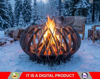 Fogata Blaze Flow. Producto digital, archivos DXF y SVG para CNC, plasma y láser. Fogata para jardín, chimenea exterior y patio. Hazlo tú mismo.