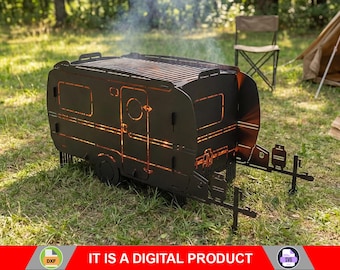 Camper Trailer Fire Pit, Digital product, files DXF, SVG for Cnc, Plasma, Laser. Collapsible FirePit, Bbq, Grill, Mangal, Barbecue, Camping