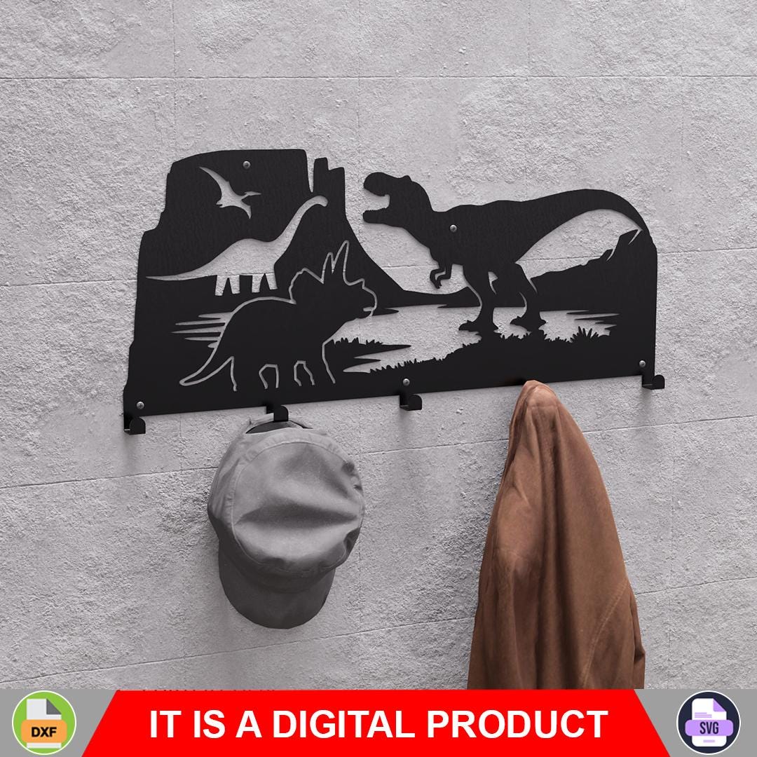 Dinosaurs Wall-mounted Coat Rack, Digital Product, Files DXF, SVG for ...