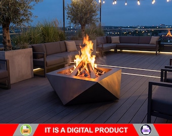 Fogata cuadrada volumétrica, producto digital, archivos DXF y SVG para CNC, plasma y láser. Chimenea de jardín, arte metálico para fogatas, decoración metálica.