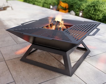 Fogata con parrilla cuadrada V4. Producto digital, archivos DXF y SVG para CNC, plasma y láser. Barbacoa de jardín, barbacoa soldada para exteriores. Hazlo tú mismo.