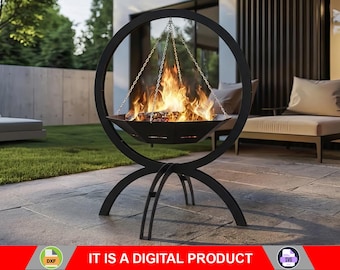 Fire pit flying on chains II, Digital product, files DXF, SVG for Cnc, Plasma, Laser, Waterjet. FirePit, Metal, Garden Fireplace, Metal Art