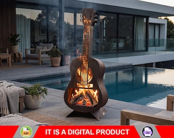 Guitar Fire Pit h41'', Digital product, files DXF, SVG for CNC, Plasma, Laser, Waterjet. Garden Fireplace, FirePit, Metal Art Decoration