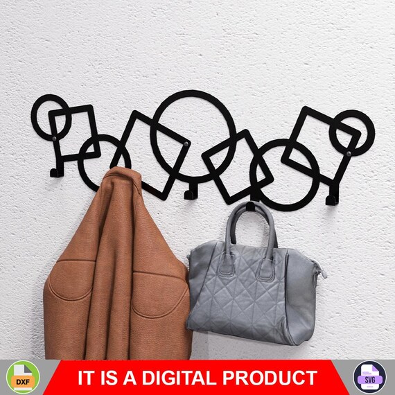 Abstract Circles and Squares Pattern Wall-mounted Coat Rack